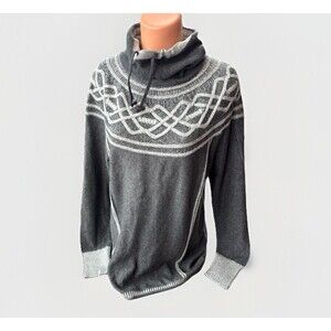 Eddie Bauer Womens Gray Tunic Sweater Size L Cotton Funnel Neck